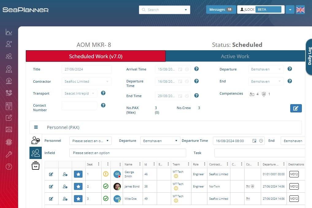 Planning Homepage in SeaPlanner Marine Management System